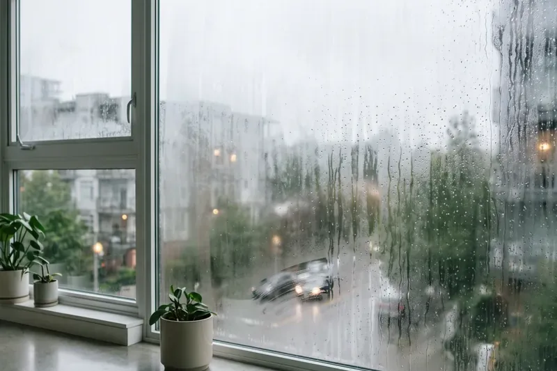 Ventana empañada con condensación